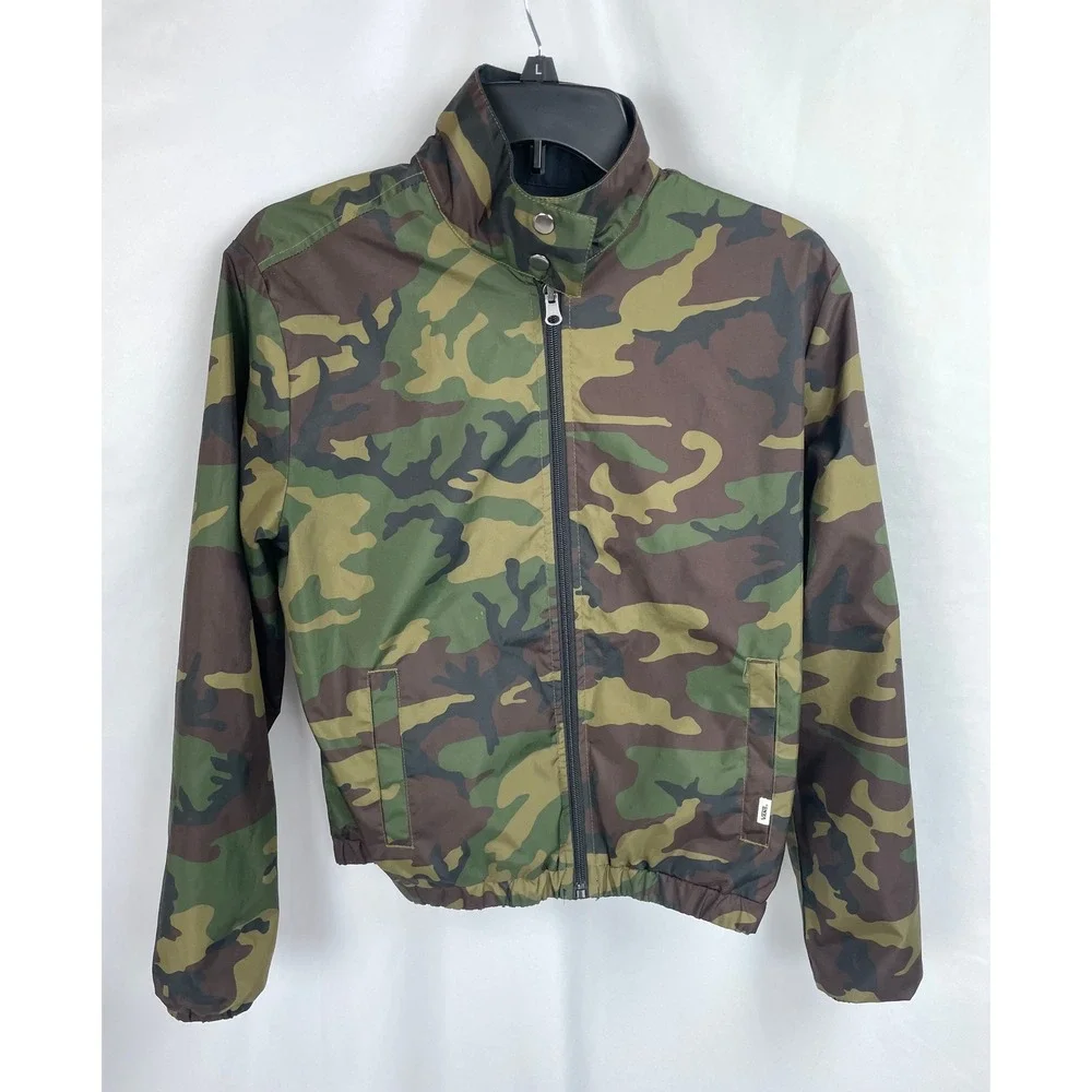 Vans XS Reversible Jacket Black Green Camo Lightweight Windbreaker